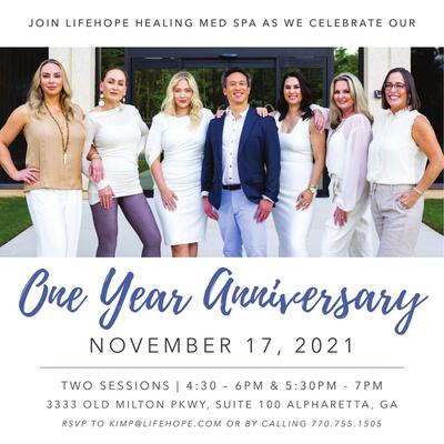 Join LifeHope Healing Med Spa for our ONE Year Anniversary